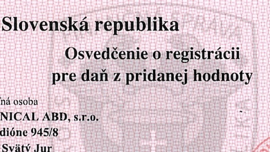 Osvedčenie o registrácii pre DPH